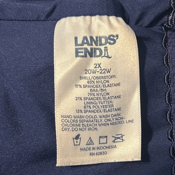 Lands End Scoop Neck Mini Swim Dress Swimsuit Tropical Navy Palm Print UPF50 2X - Picture 7 of 9